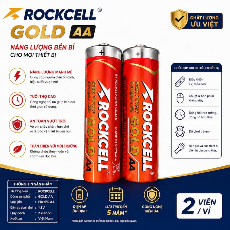 PIN ROCKCELL GOLD AA